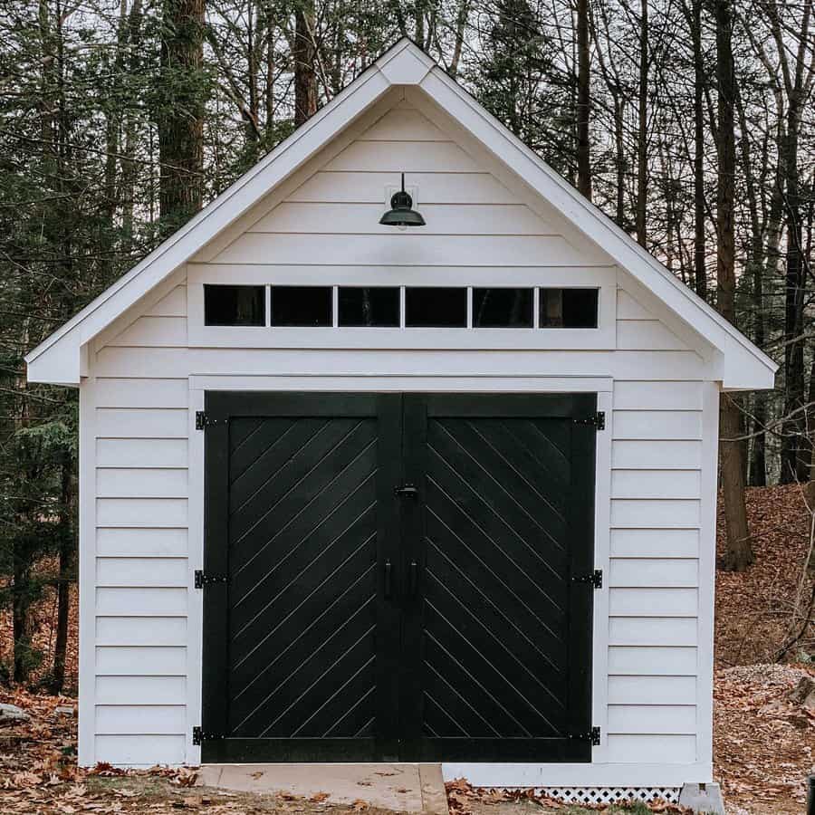 Black and white garden shed 