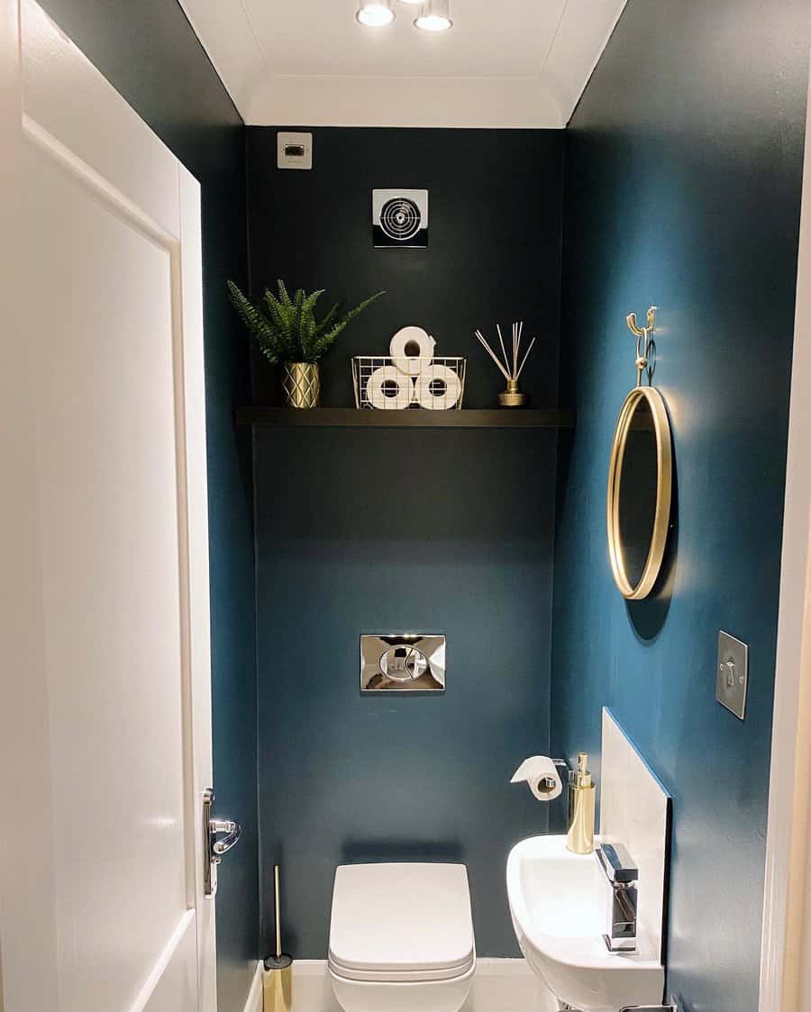 Dark blue bathroom design