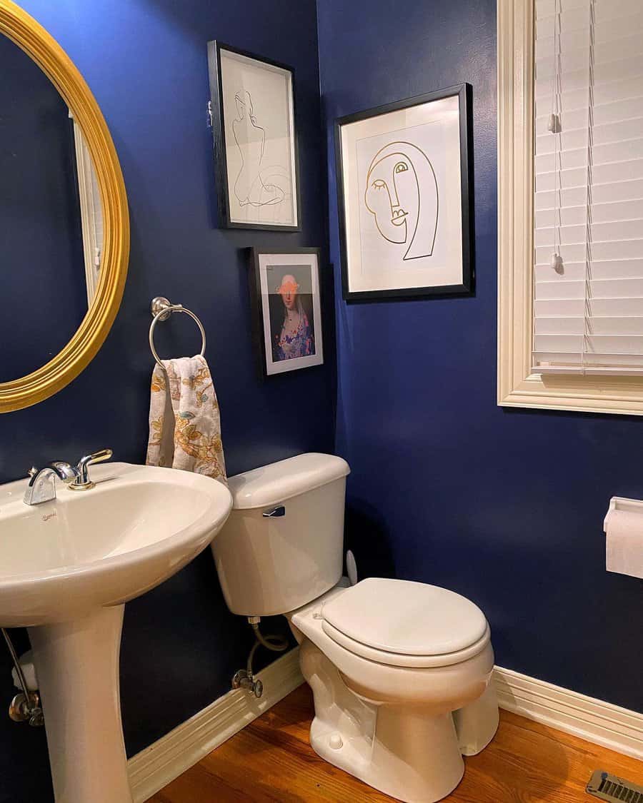 Dark blue bathroom design