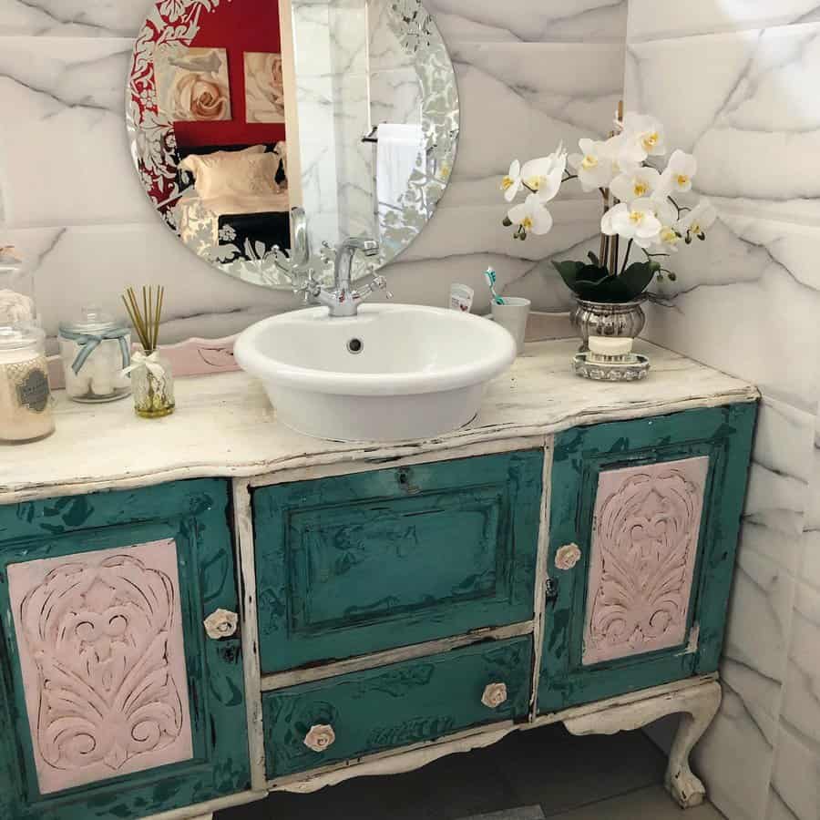 Marble countertop bathroom vanity with sink