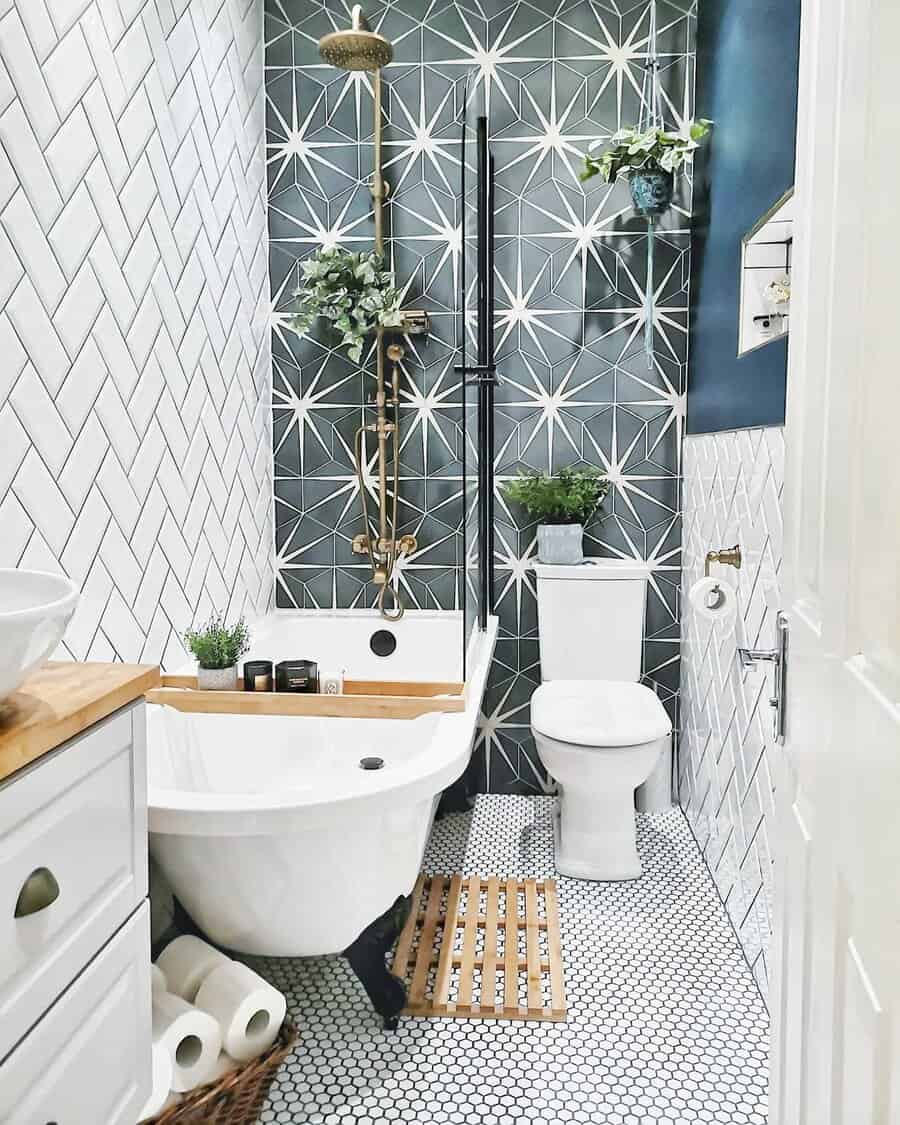 small bathroom with hexagon tiles