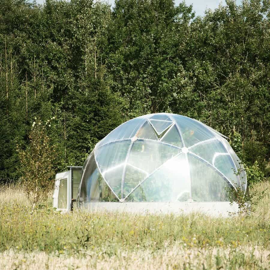 Geodesic dome greenhouse in a natural setting