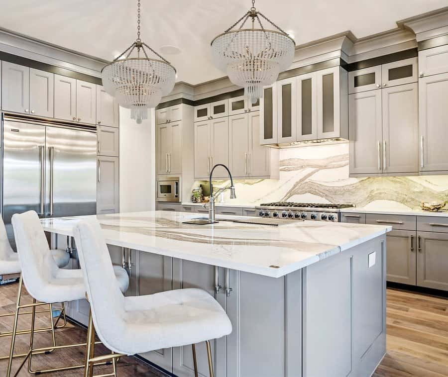 Elegant kitchen with crystal pendants