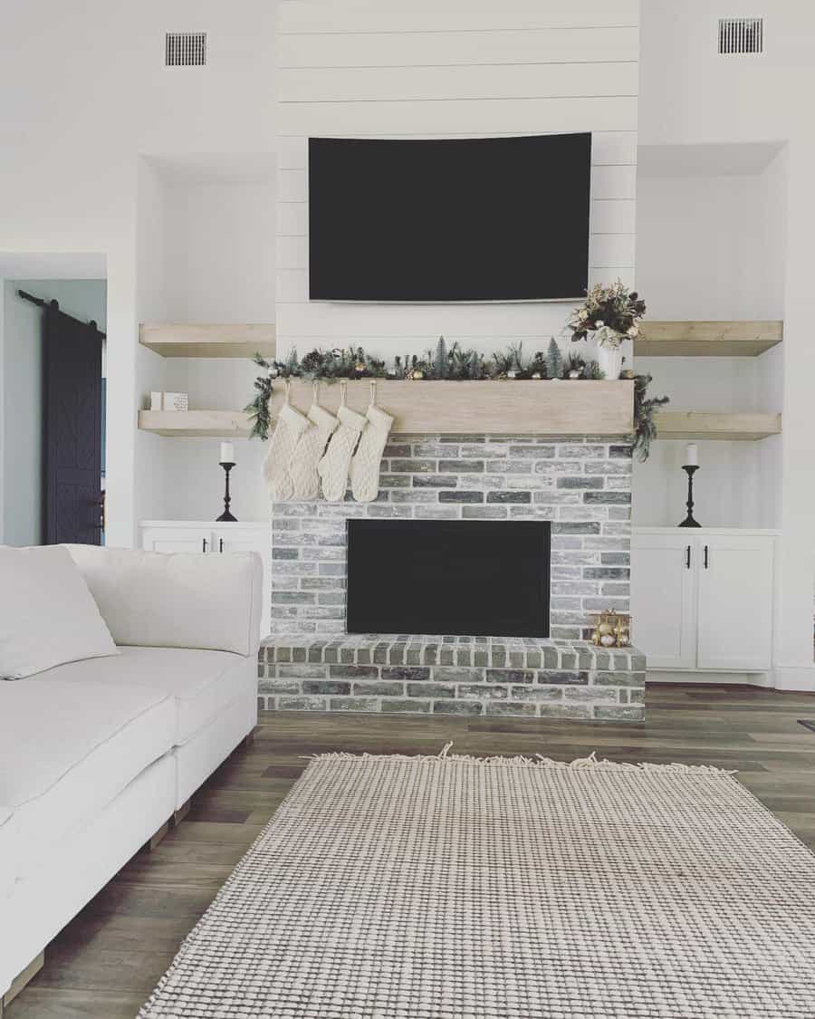 white living room with accent wall 