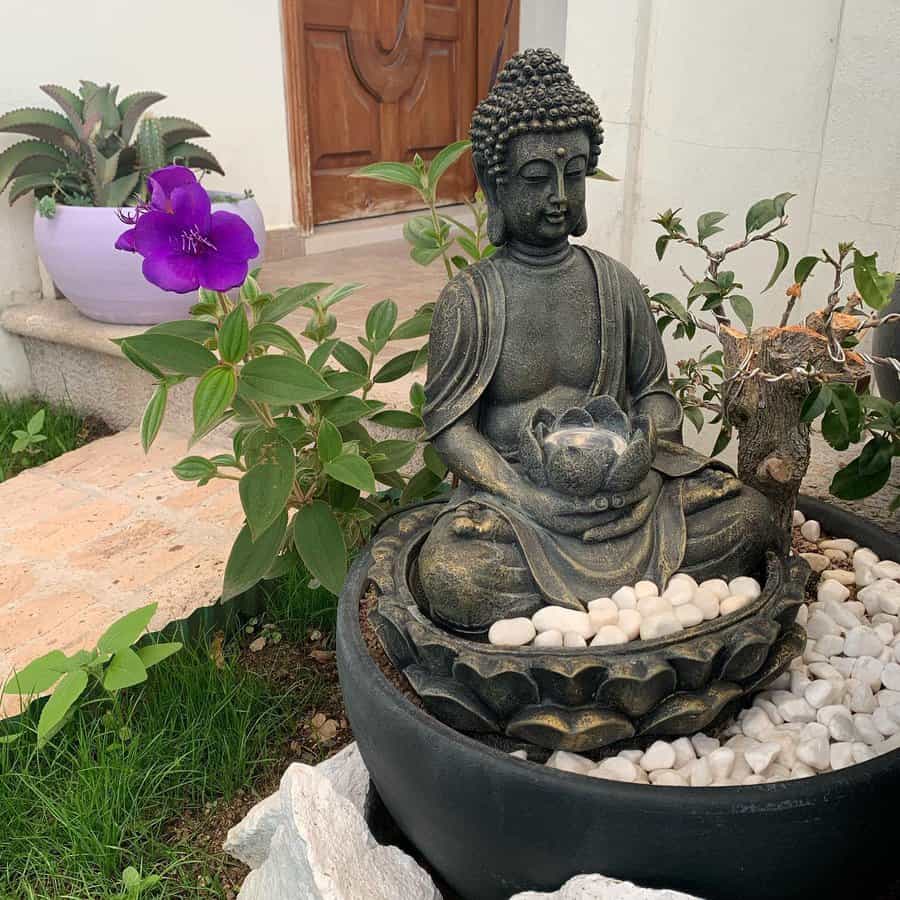 zen garden with flowers