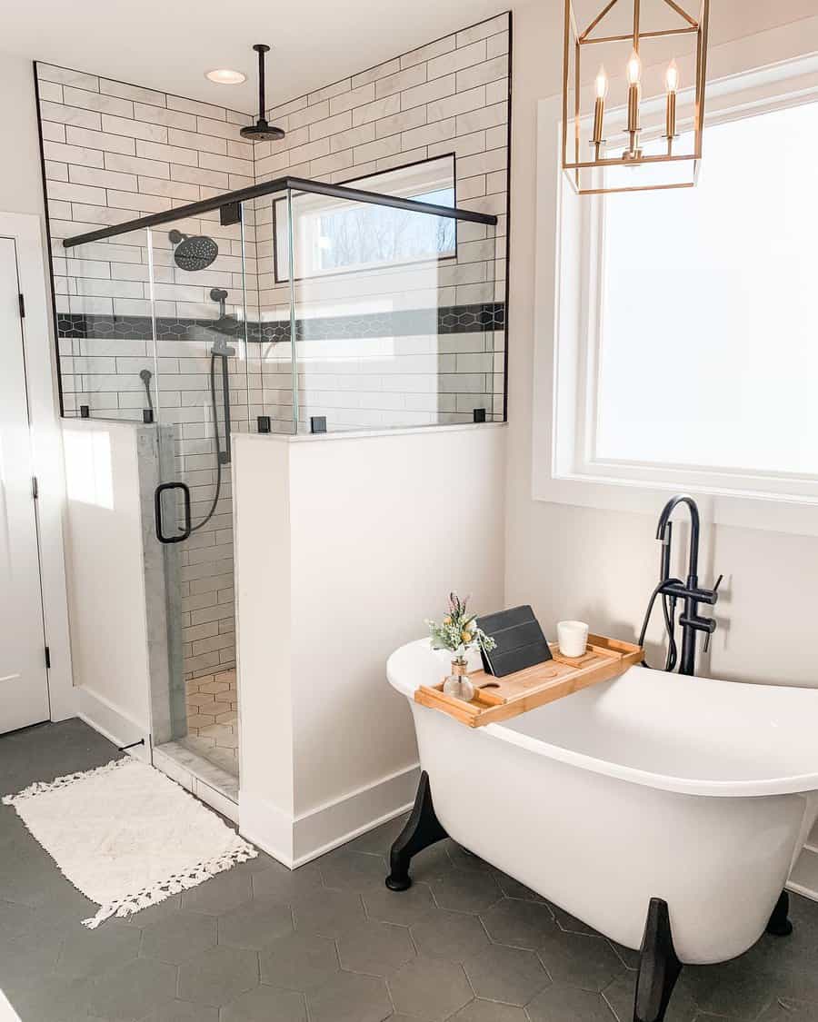 small bathroom with hexagon tiles