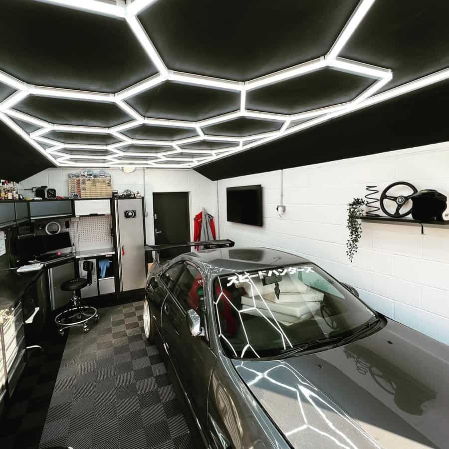 carport with creative LED lighting