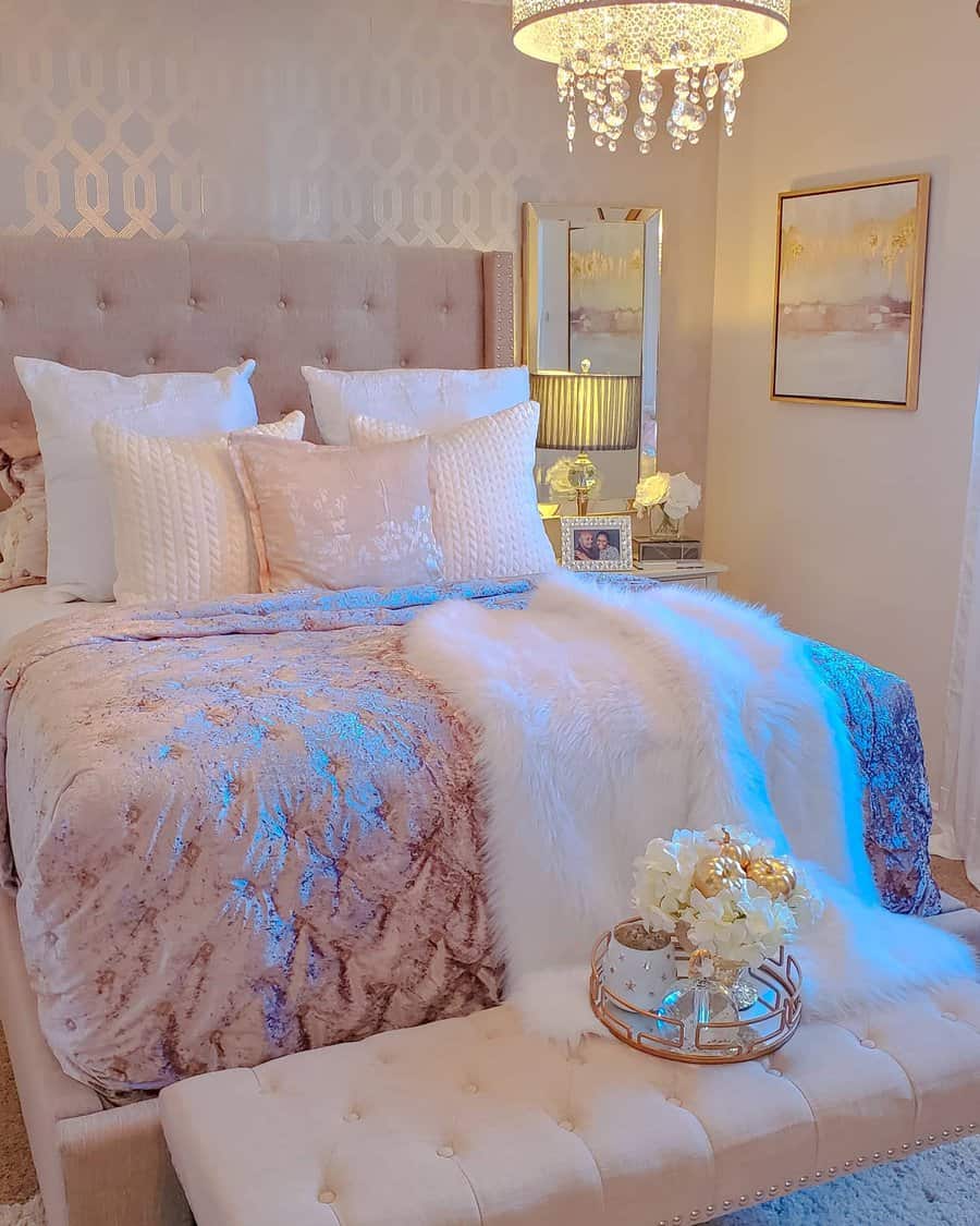 Elegant bedroom with chandelier