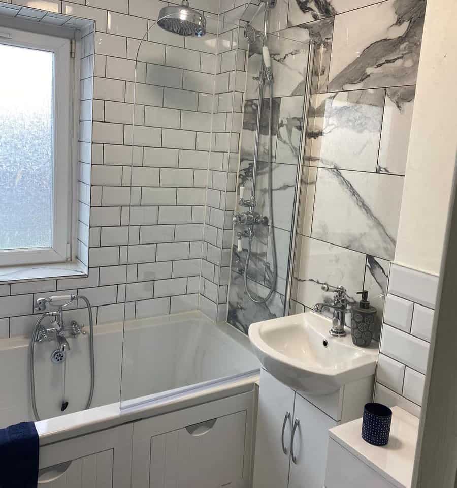 small bathroom with grey and marble wall