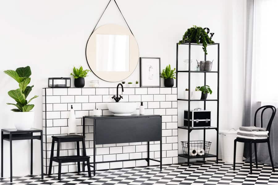 Industrial white bathroom with black touches