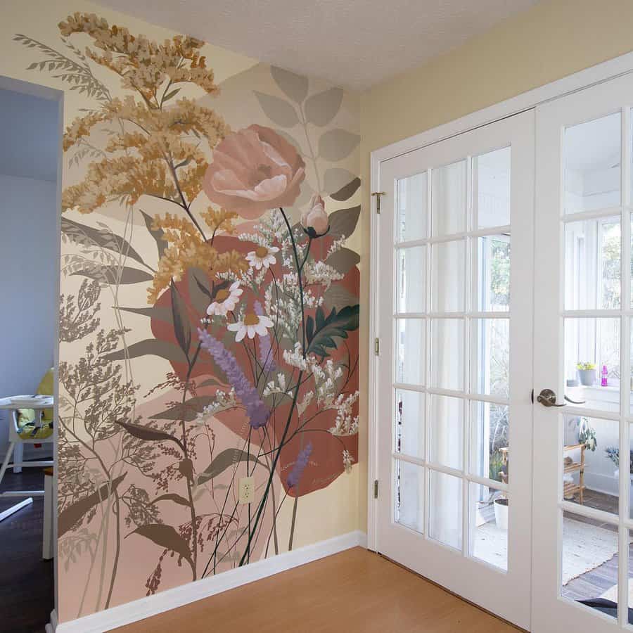 muted floral mural