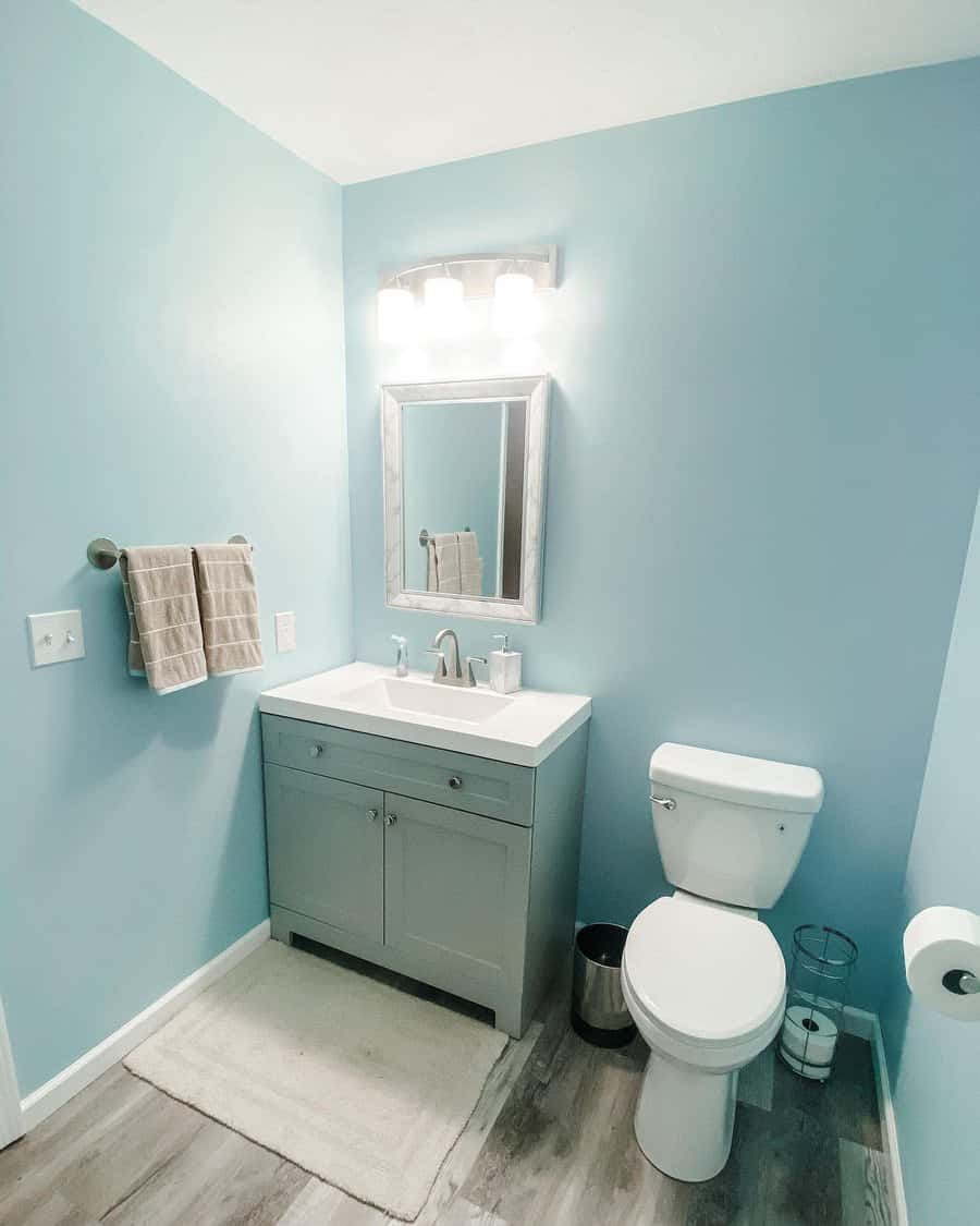 Soft pale blue bathroom design