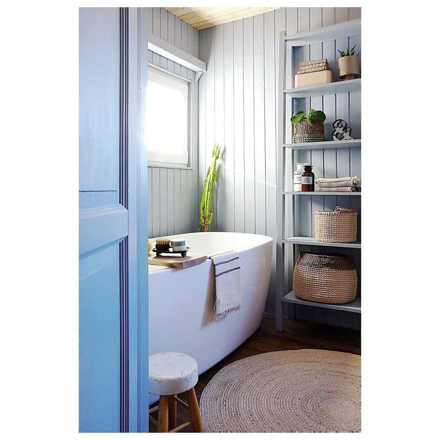 Soft pale blue bathroom design