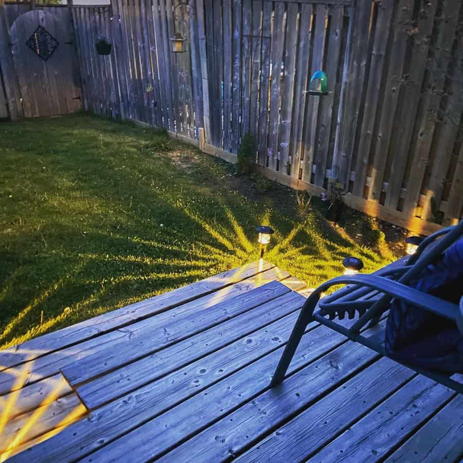 Backyard with weatherproof lamps