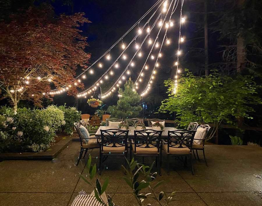 Backyard with weatherproof lights