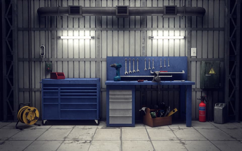 Garage with tools and a workbench