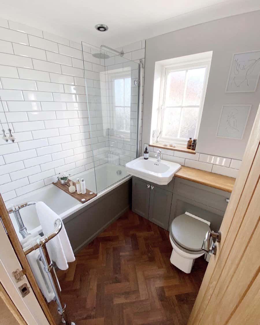 small bathroom with graphic tiles 