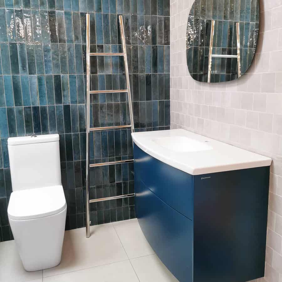 Bathroom with blue geometric design