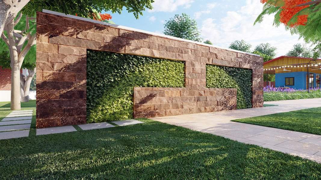 Garden wall with grass