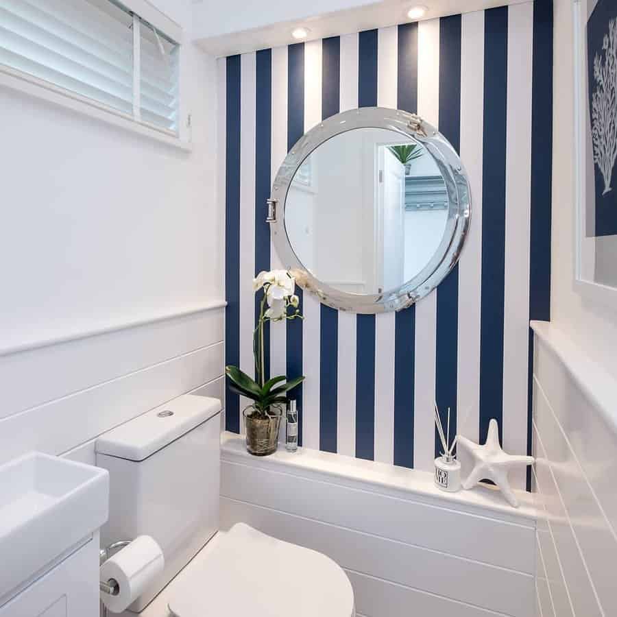 Deep blue bathroom wallpaper design