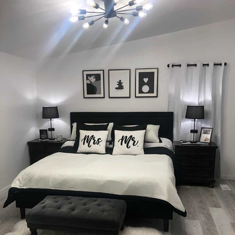 Cozy bedroom with black decor