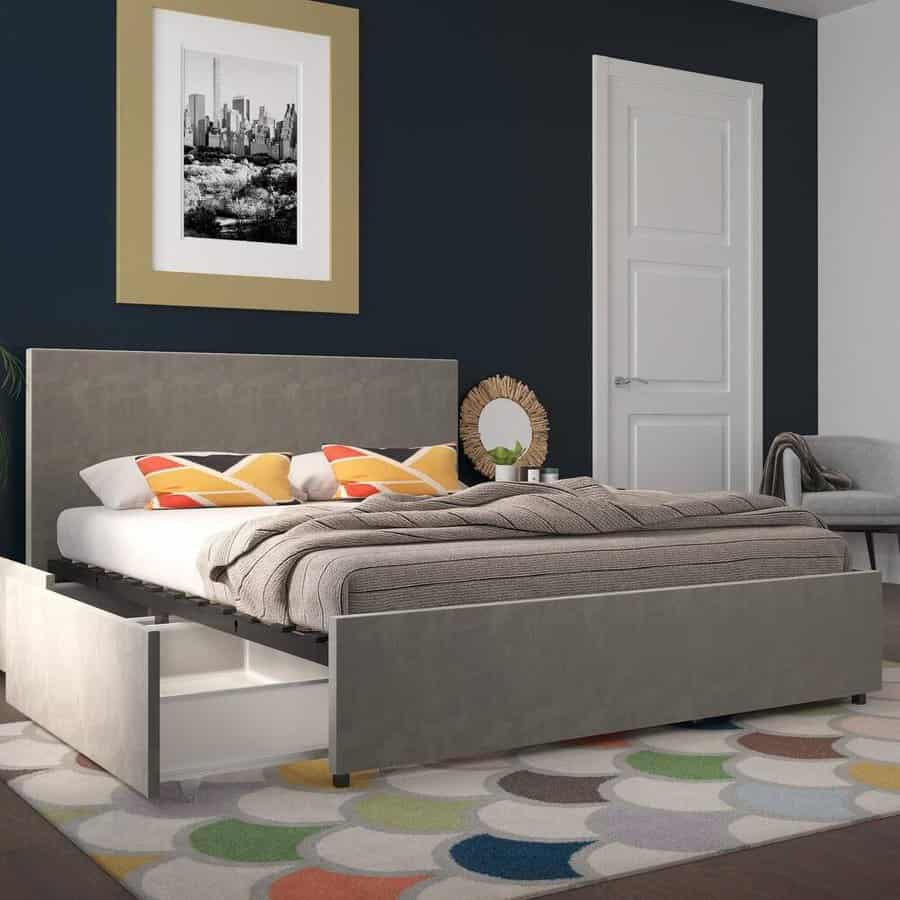 Novogratz Kelly Velvet Upholstered Bed with Storage Drawers