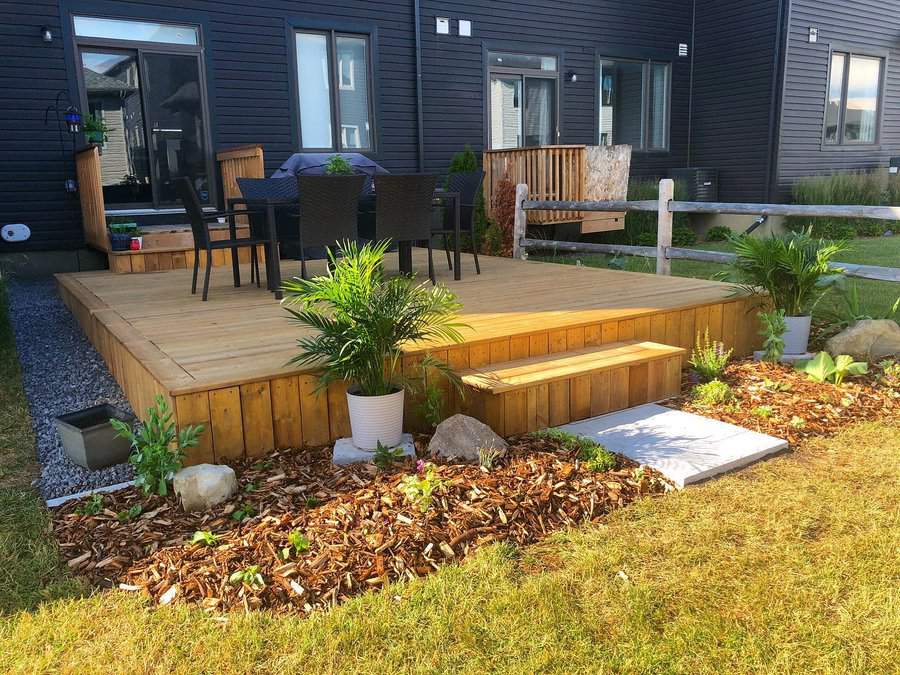 floating deck with landscape