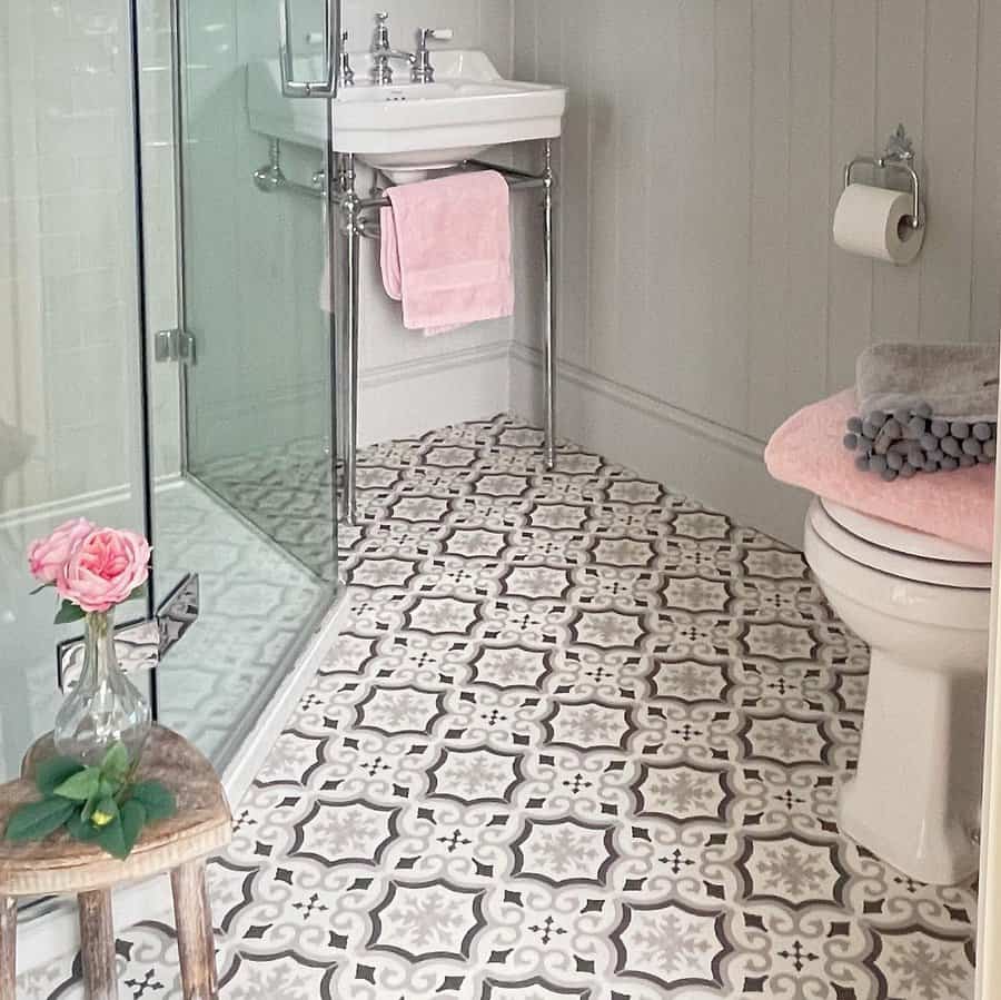 Patterned Small Bathroom Flooring Ideas home at two
