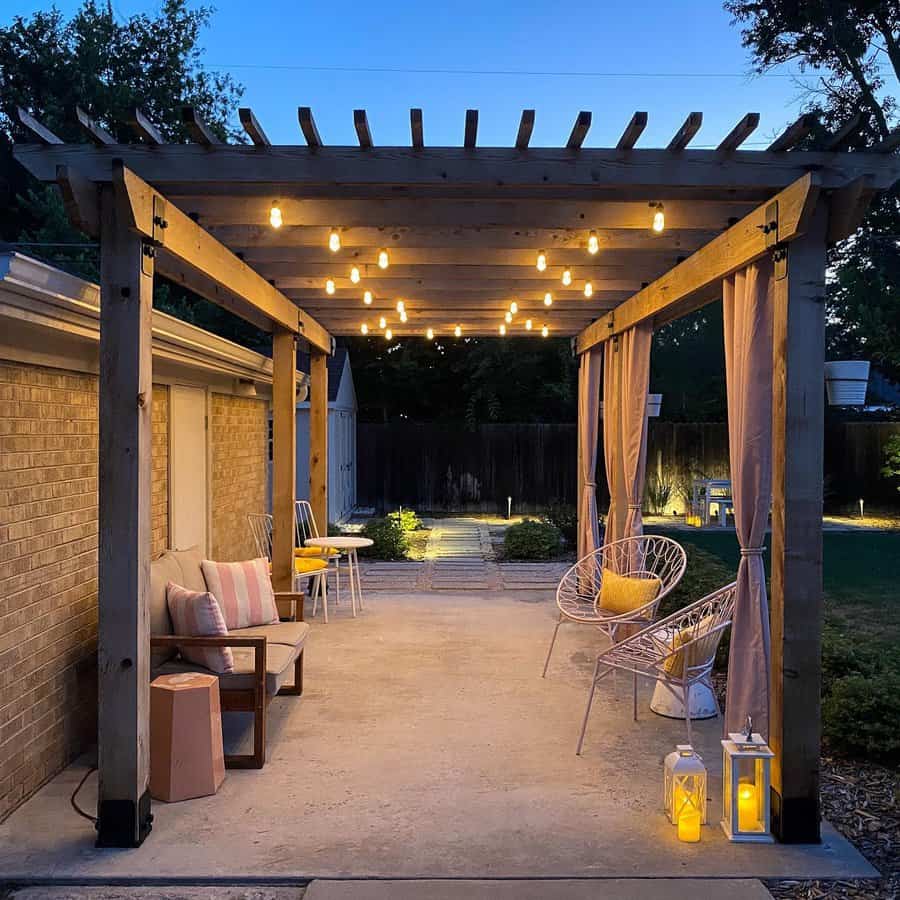 DIY bulb lights on pergola