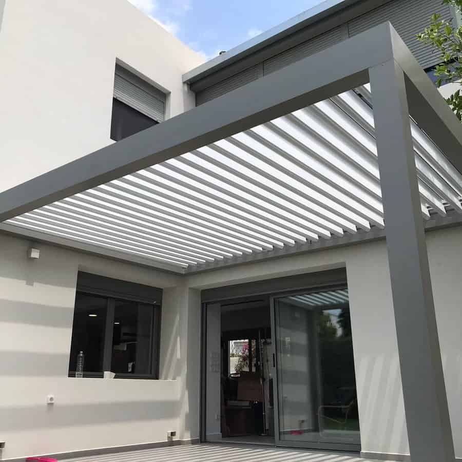 Backyard metal pergola