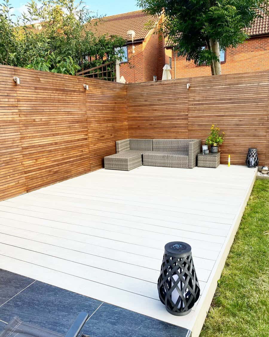 floating deck with wall lights