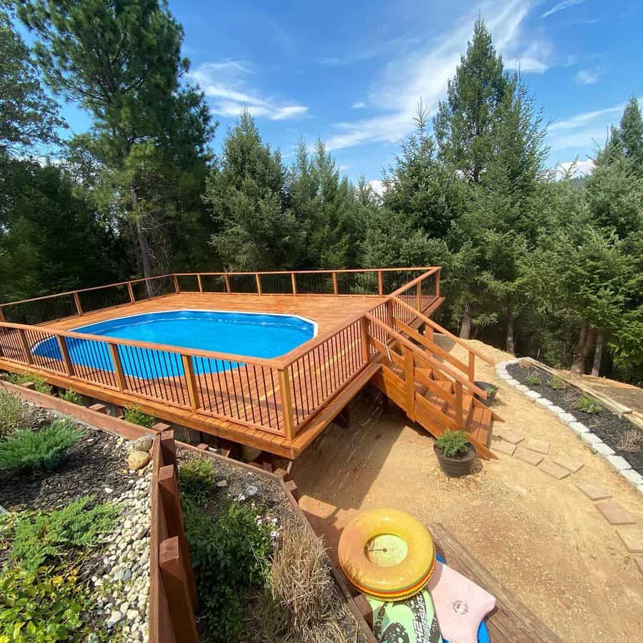 floating deck with pool area