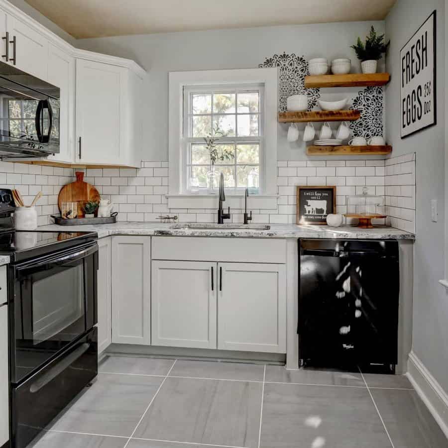 small kitchen with subway tiles 
