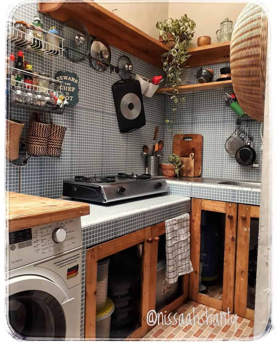 Rustic small kitchen with open shelving