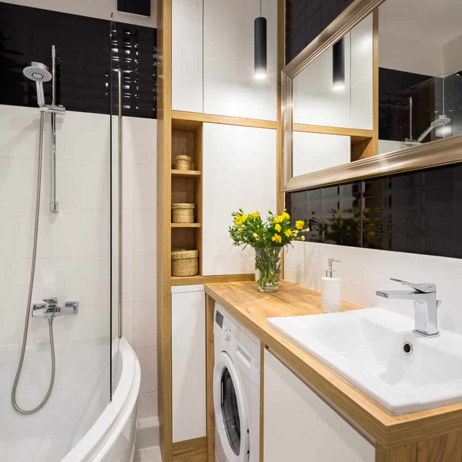 Black and white bathroom with Scandinavian touches