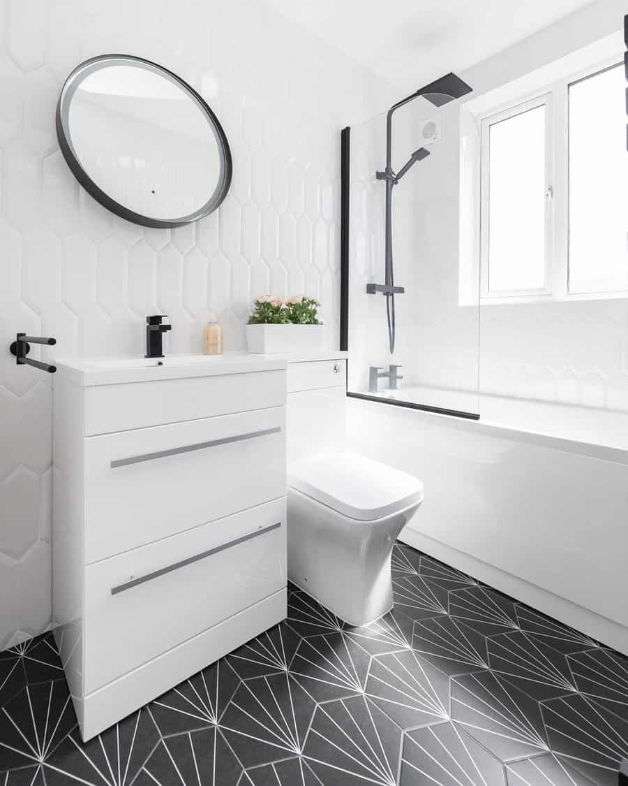 Black and white bathroom with Scandinavian touches