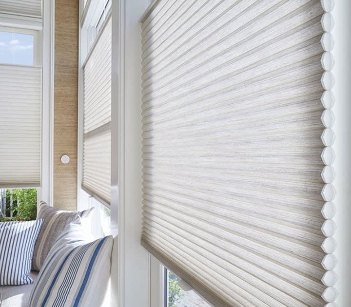 Close up of textured pleated window shades