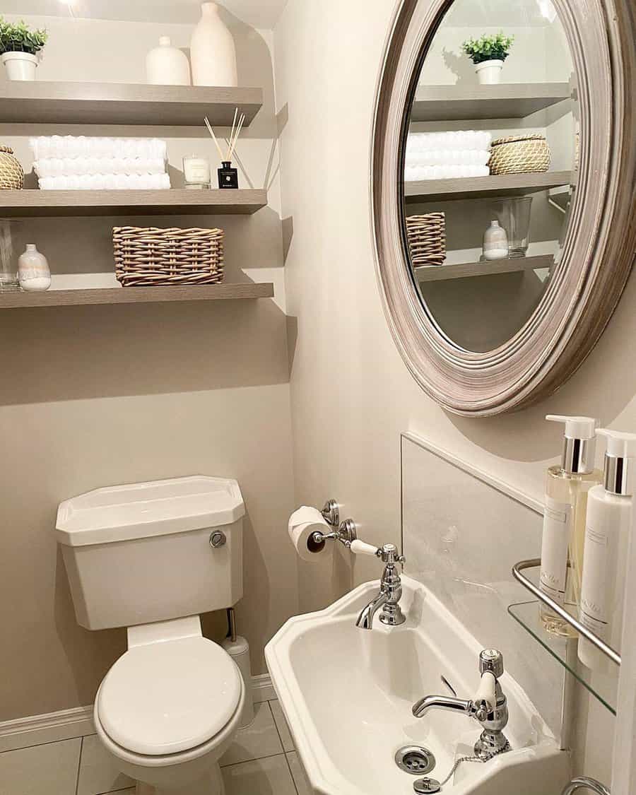 Small bathroom with shelves