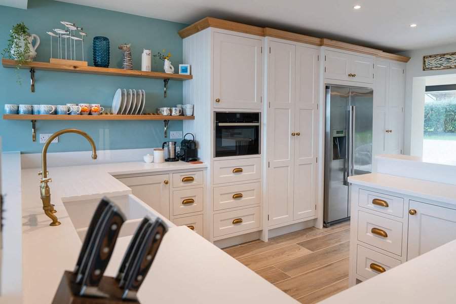 Small kitchen with DIY floating shelves