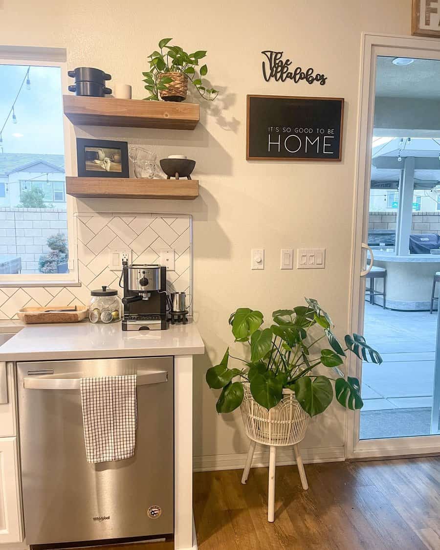 Small kitchen with DIY floating shelves