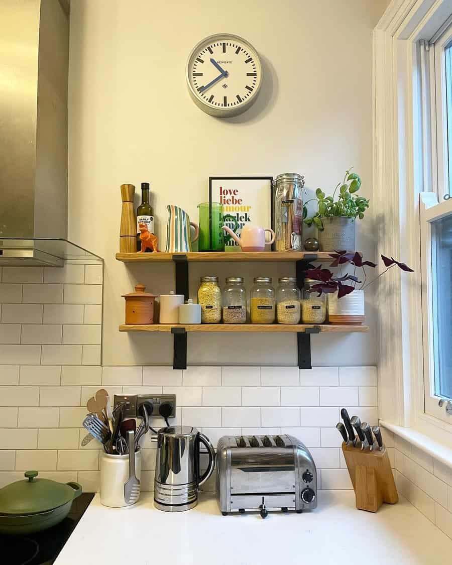 Small kitchen with DIY floating shelves