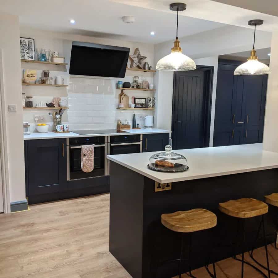 Small kitchen with DIY floating shelves