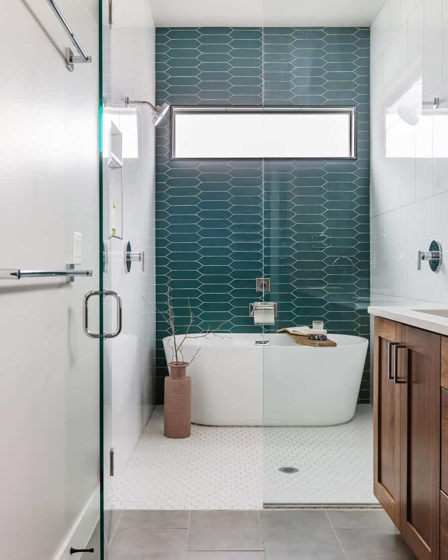 small bathroom with graphic tiles 