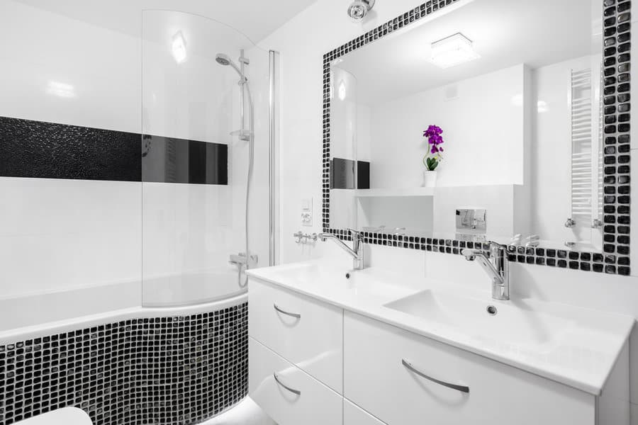 Black framed bathroom mirror