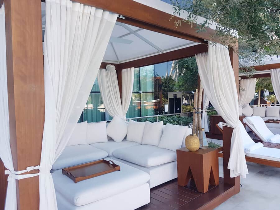 pool cabana with privacy screen