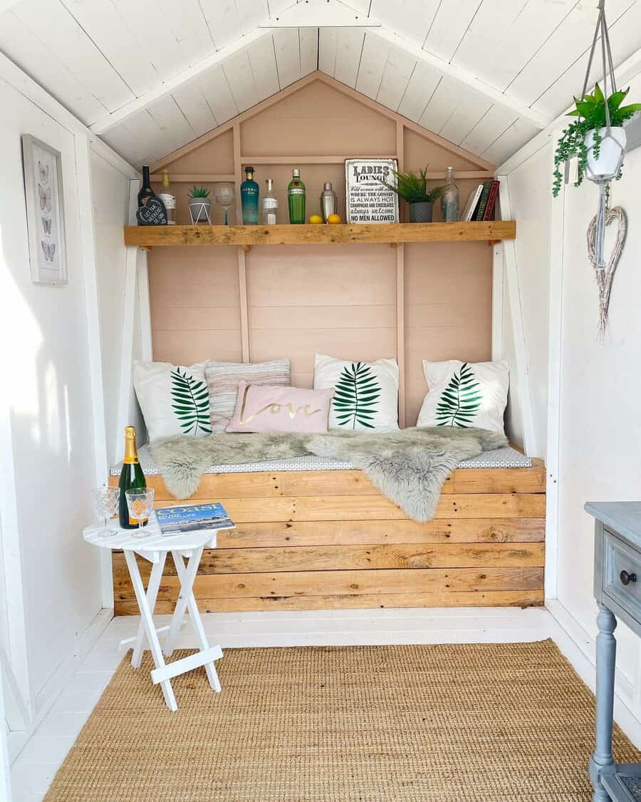 Rustic reading nook she shed