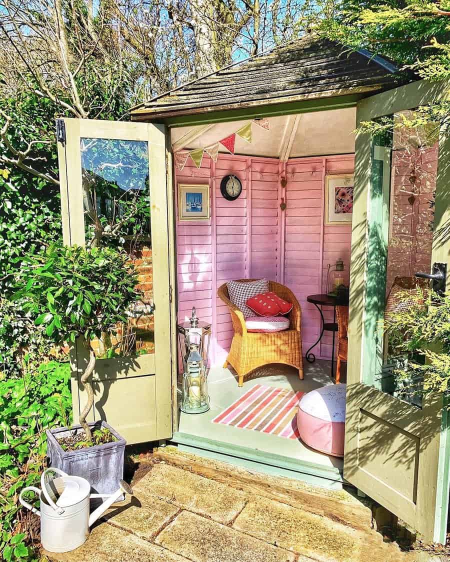 Rustic reading nook she shed