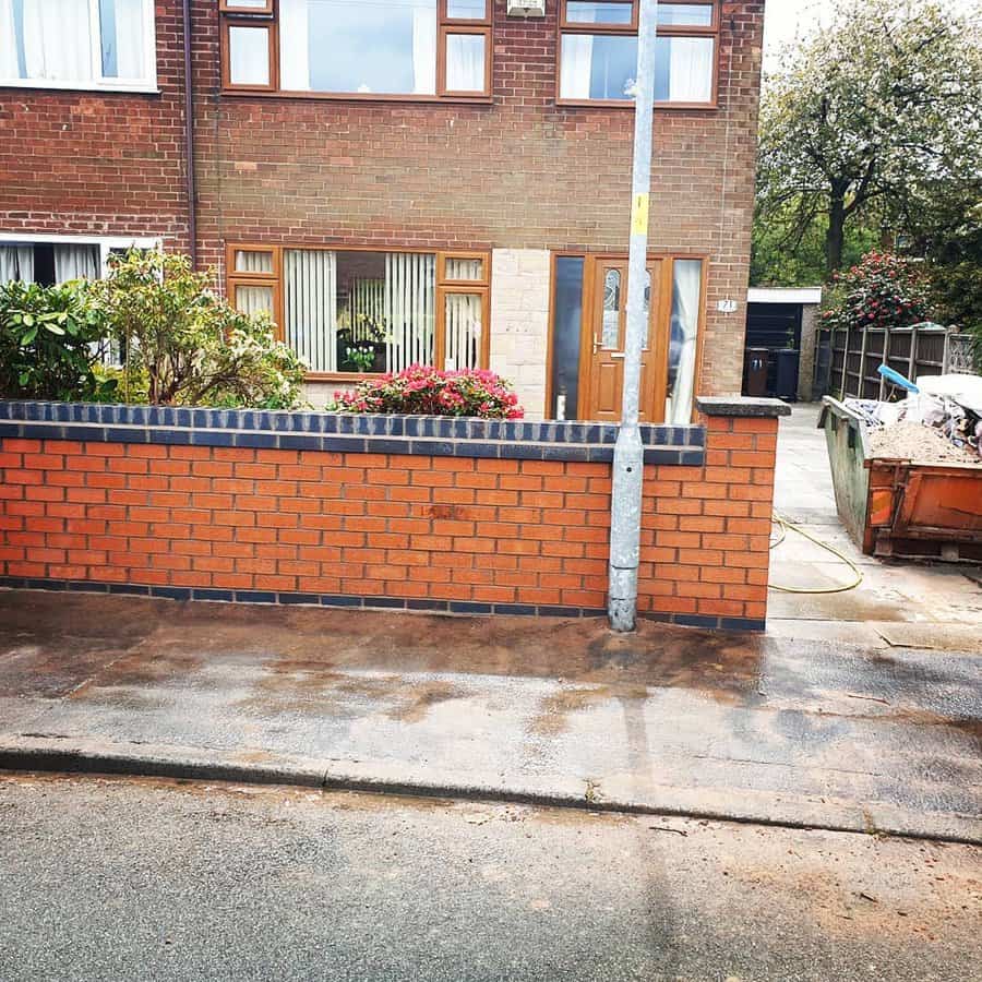 Exposed brick garden wall