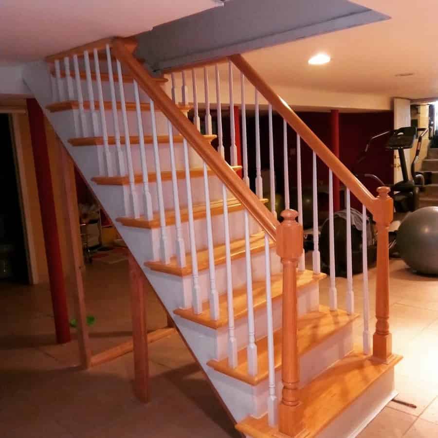 Basement Stairs With Wood & White Color Palette