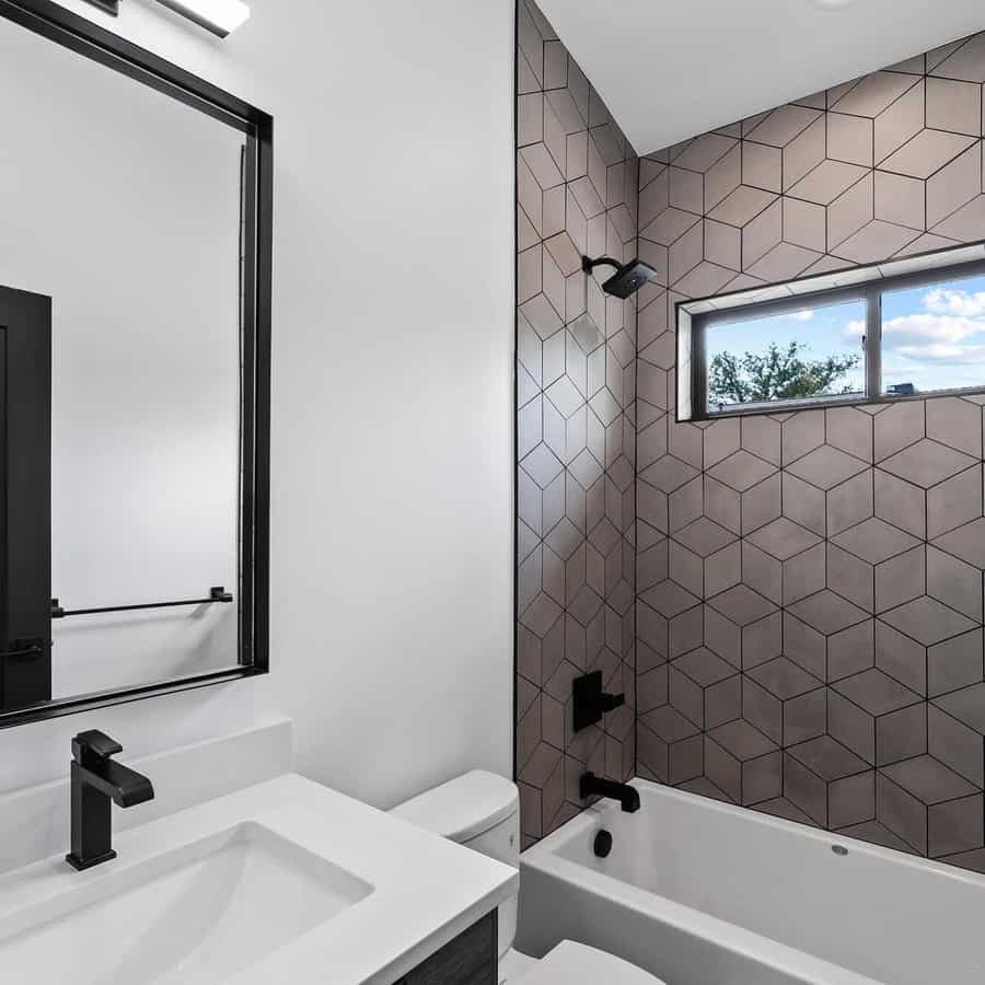 small bathroom with black fixtures